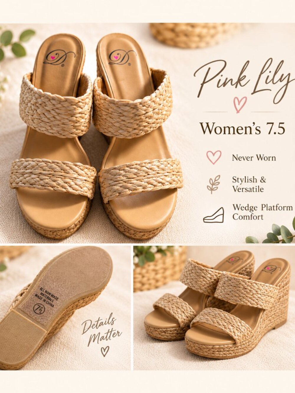 Pink Lily women’s woven wedge sandals
